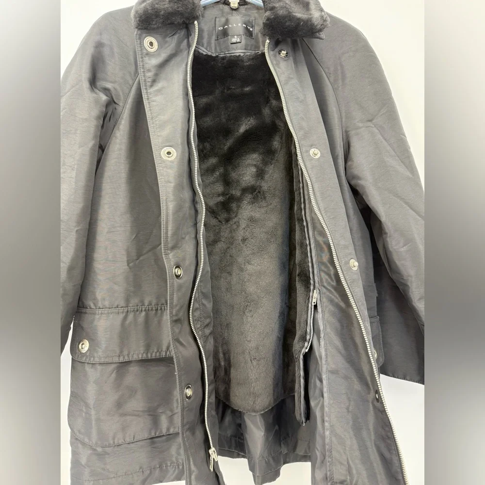 Gallery Faux Fur Black Women Jacket Size Small Removable Collar